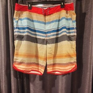 FOREIGN EXCHANGE - Colorful Striped Geometric Board Shorts / Swim Trunks